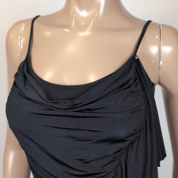 Guess Ruffled Cami Tank Top Black Ruched Asymmetric Party Cowl Neck Size XS - Picture 3 of 12